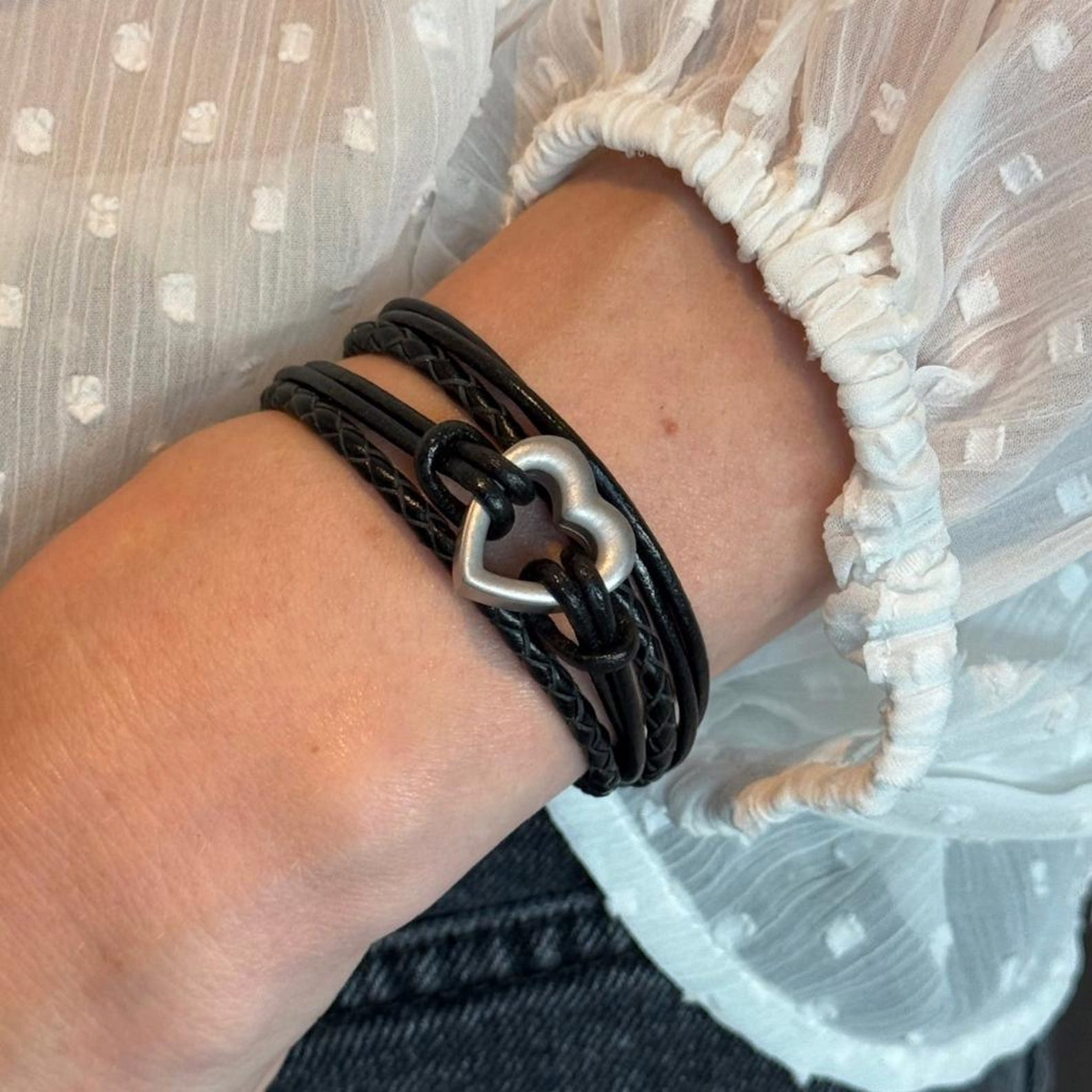 Pet Memorial Ashes Bracelet, Black Heart Leather Wrap, photo 3 of 11