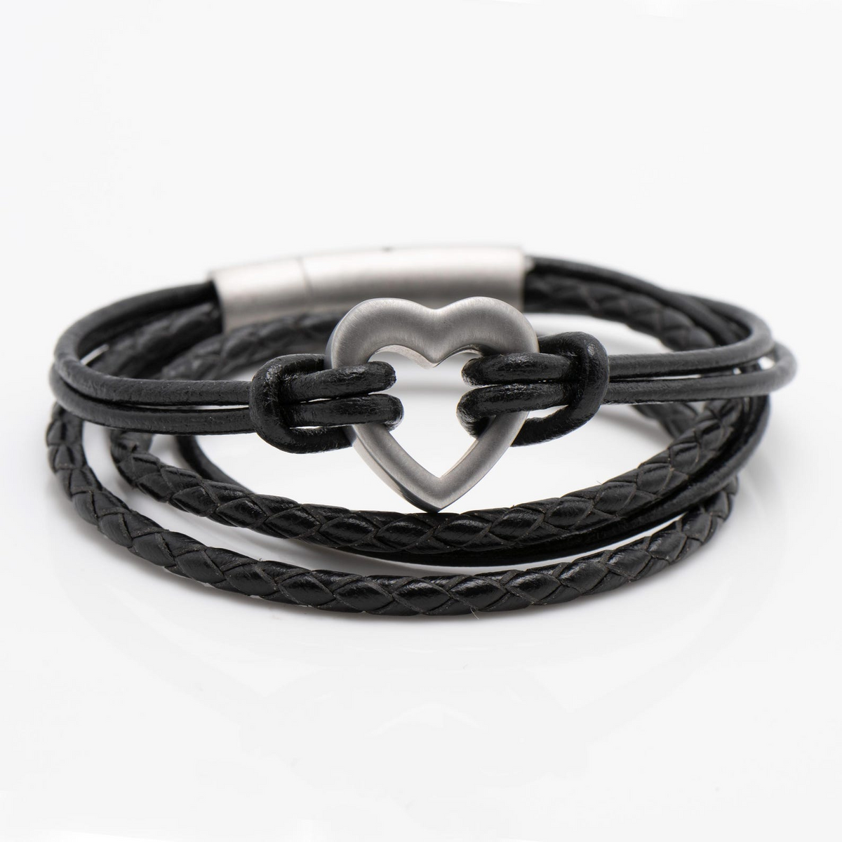 Pet Memorial Ashes Bracelet, Black Heart Leather Wrap, photo 2 of 11