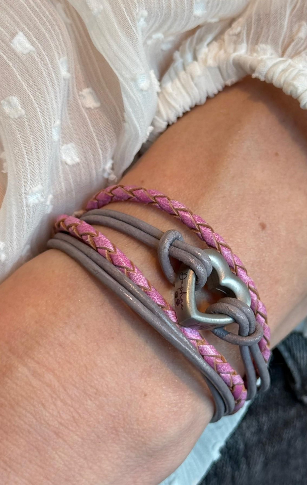 Pet Memorial Ashes Bracelet, Purple and Pink Braided Heart, photo 3 of 13
