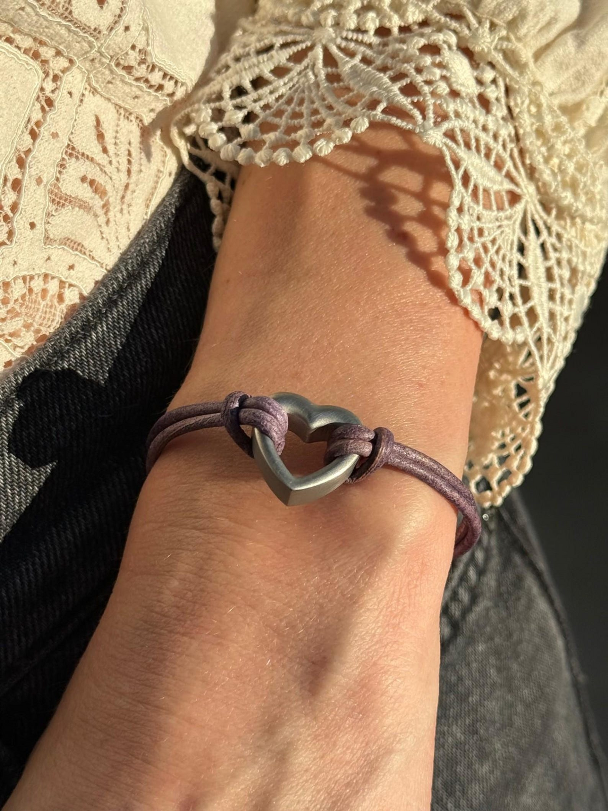 Pet Memorial Ashes Bracelet, Purple Heart Leather