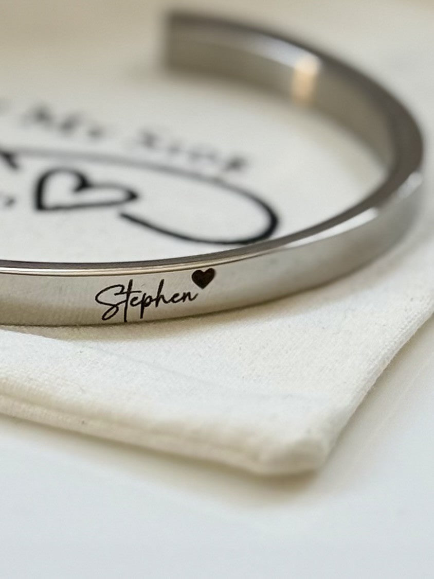 Personalised Memorial Ashes Bangle – Stainless Steel Keepsake Bracelet