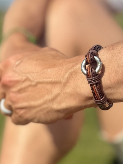 Distressed Brown Leather Urn Bracelet for Ashes