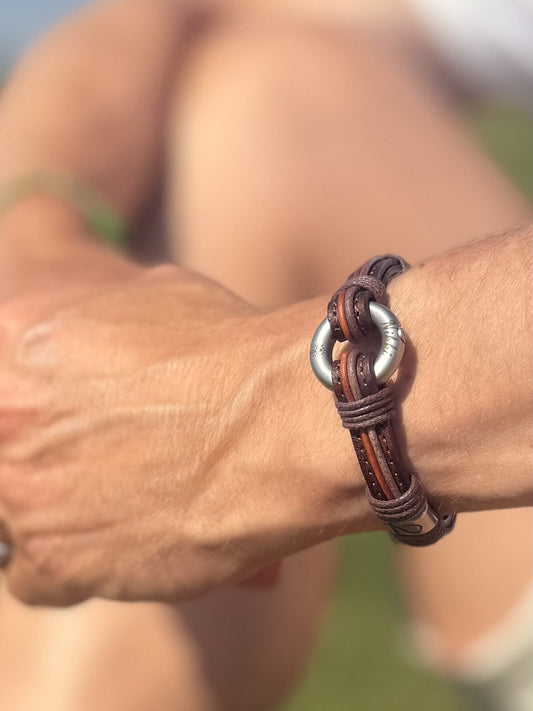 Distressed Brown Leather Urn Bracelet for Ashes