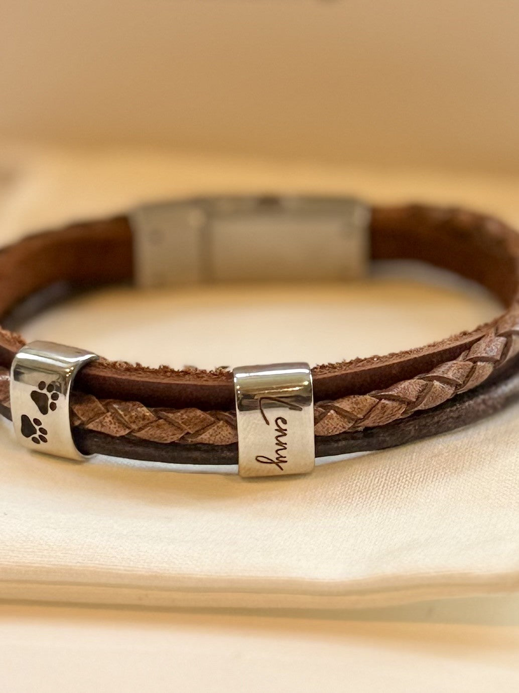 Personalised Men's Brown Memorial Mixed Wrap Urn Bracelet