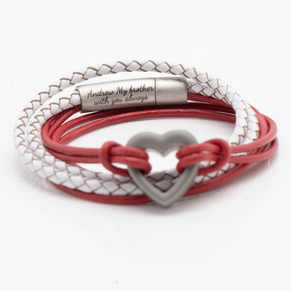 Red and White Personalised Heart Wrap Bracelet: Pet Memorial Urn Jewellery for Ashes, Sympathy Gift