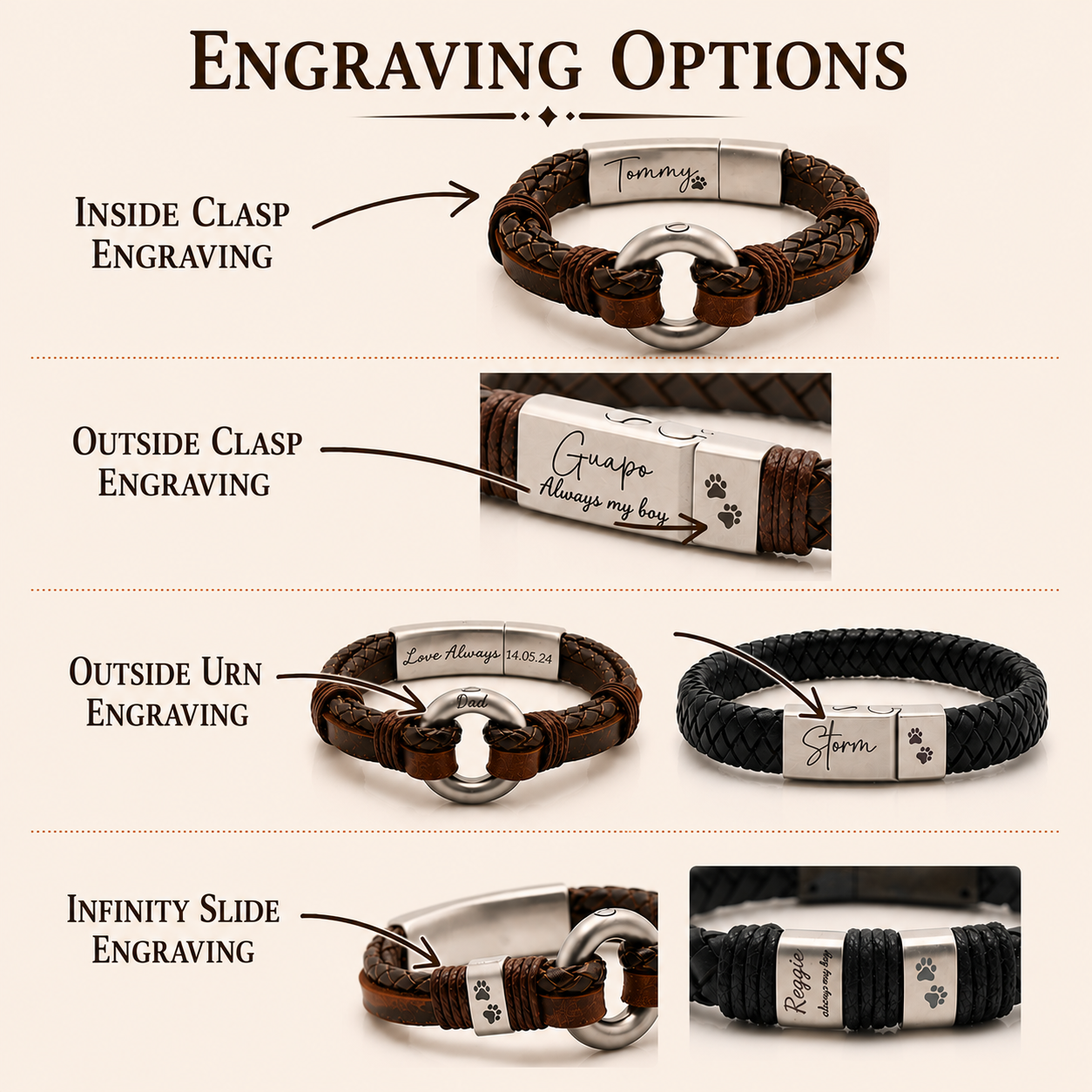 Brown Mixed Leather Urn Bracelet for Ashes