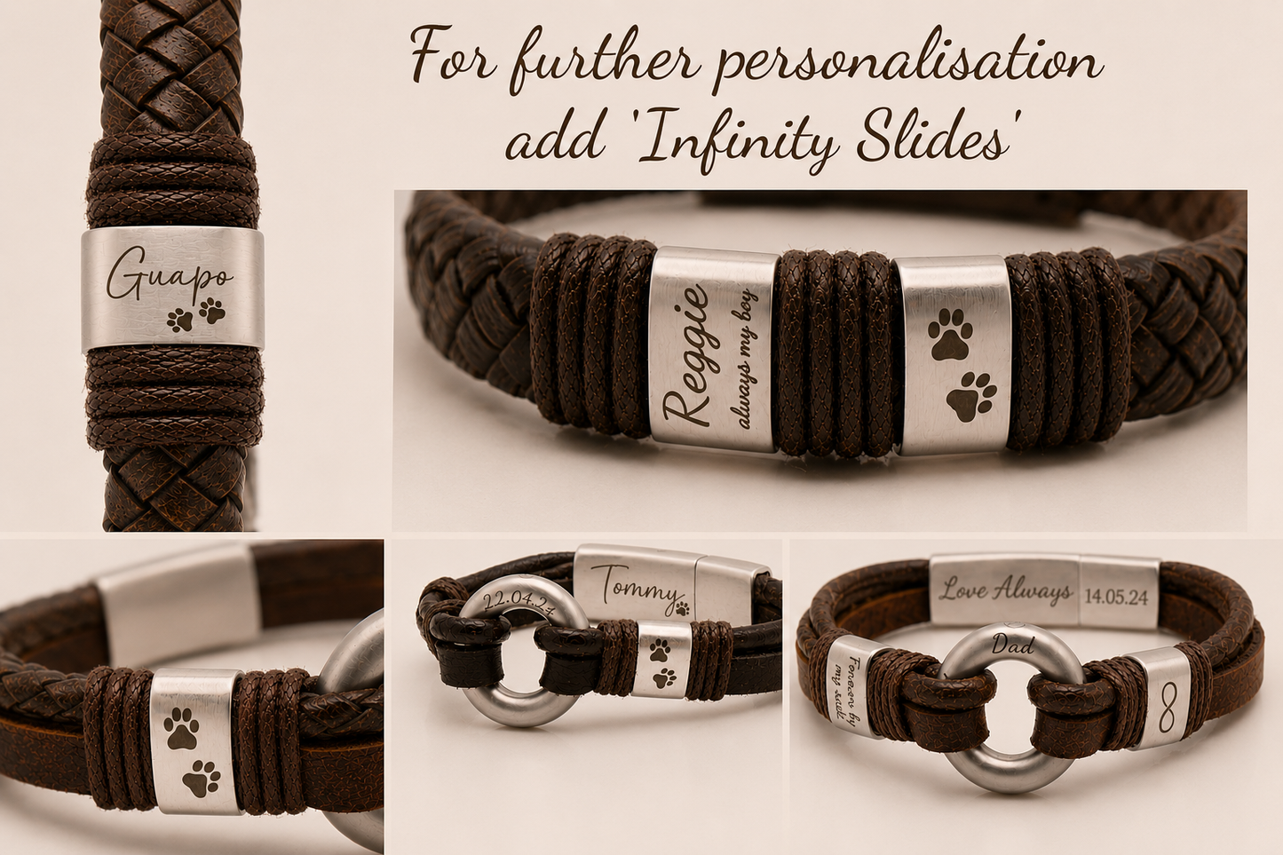 Brown Mixed Leather Urn Bracelet for Ashes