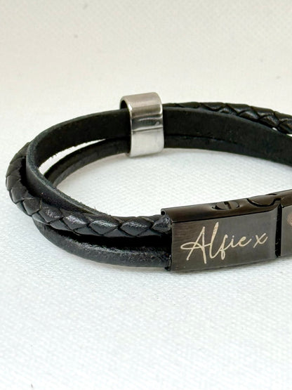 Personalised Unisex Black Memorial Mixed Wrap Urn Bracelet