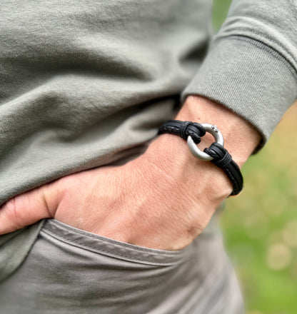 Black Mixed Leather Urn Bracelet for Ashes