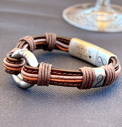 Distressed Brown Leather Urn Bracelet for Ashes