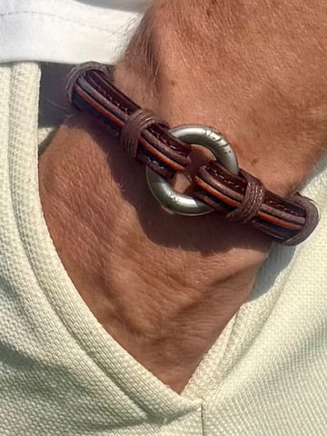 Distressed Brown Leather Urn Bracelet for Ashes