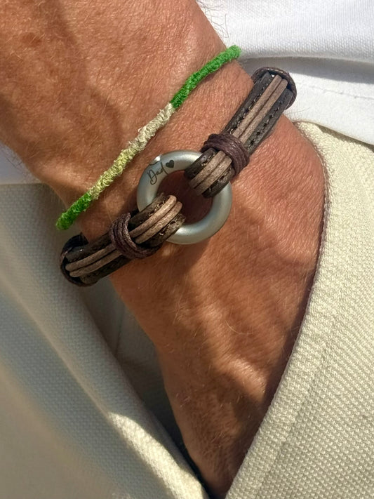 Distressed Brown and Vintage Grey Leather Urn Bracelet for Ashes