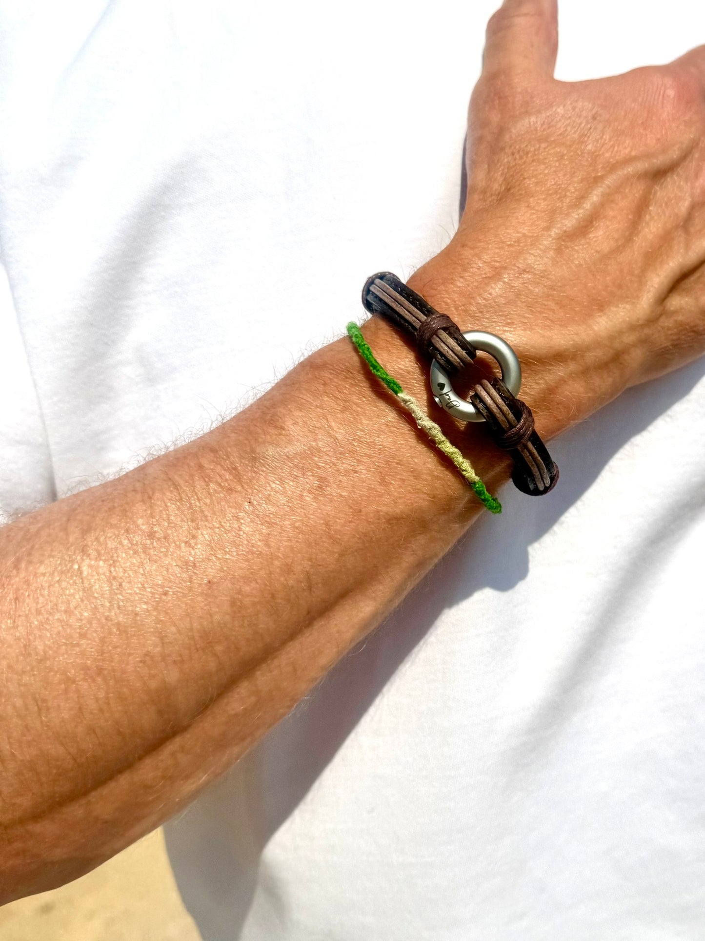 Distressed Brown and Vintage Grey Leather Urn Bracelet for Ashes