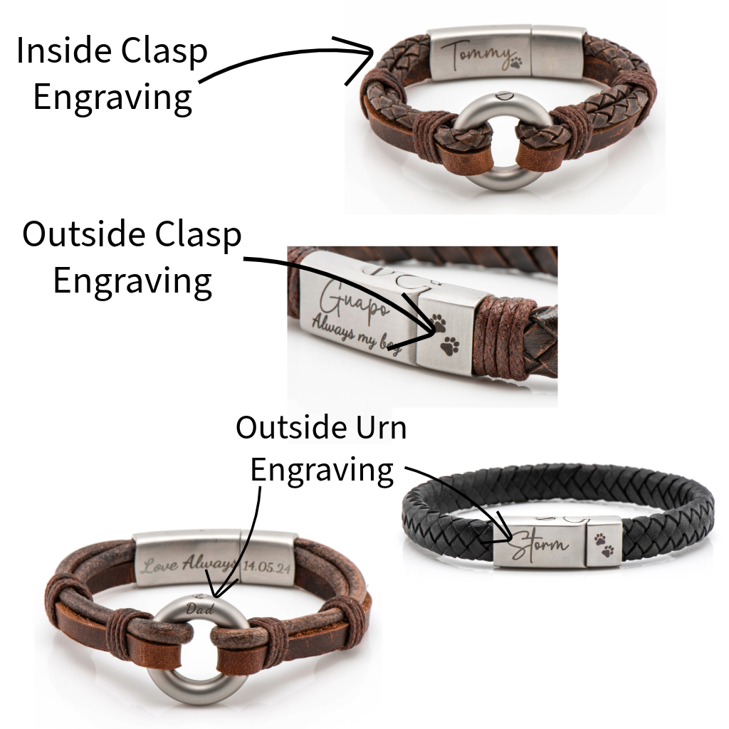 Distressed Brown Leather Urn Bracelet for Ashes