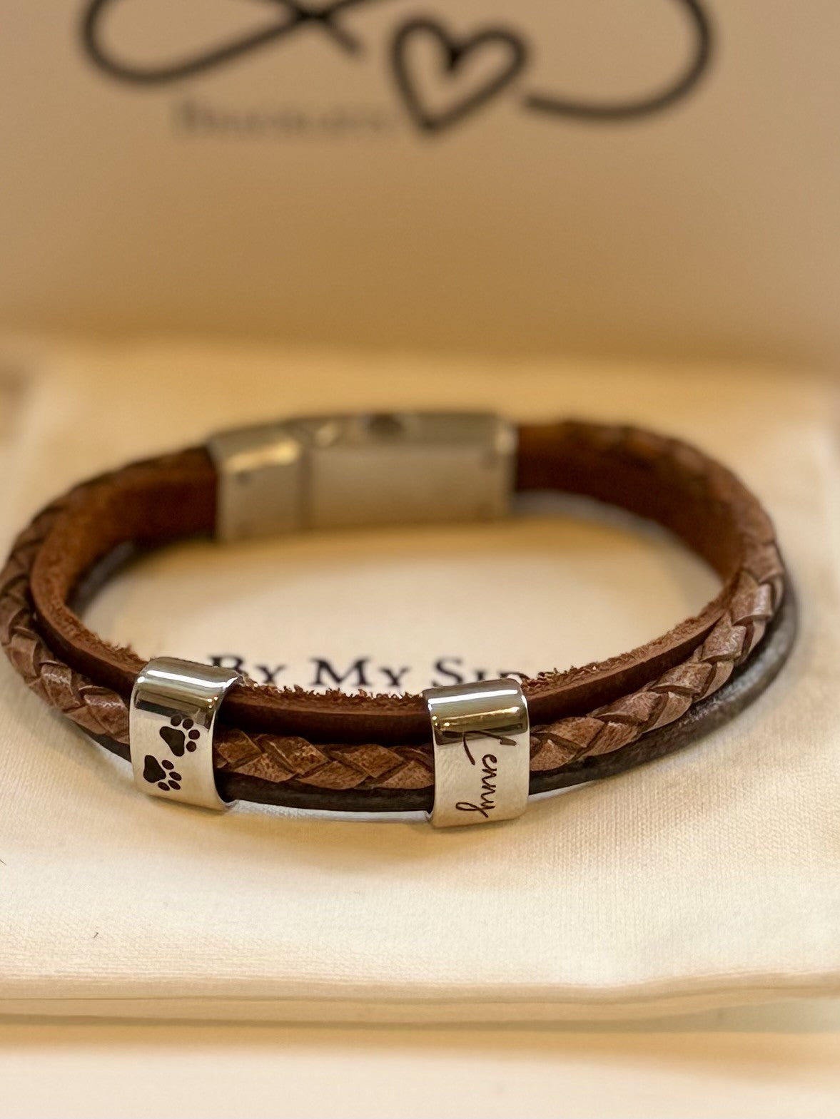 Personalised Men's Brown Memorial Mixed Wrap Urn Bracelet