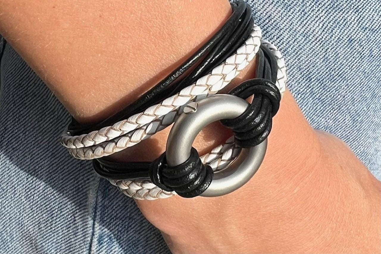 Black and White Braided  Urn Bracelet