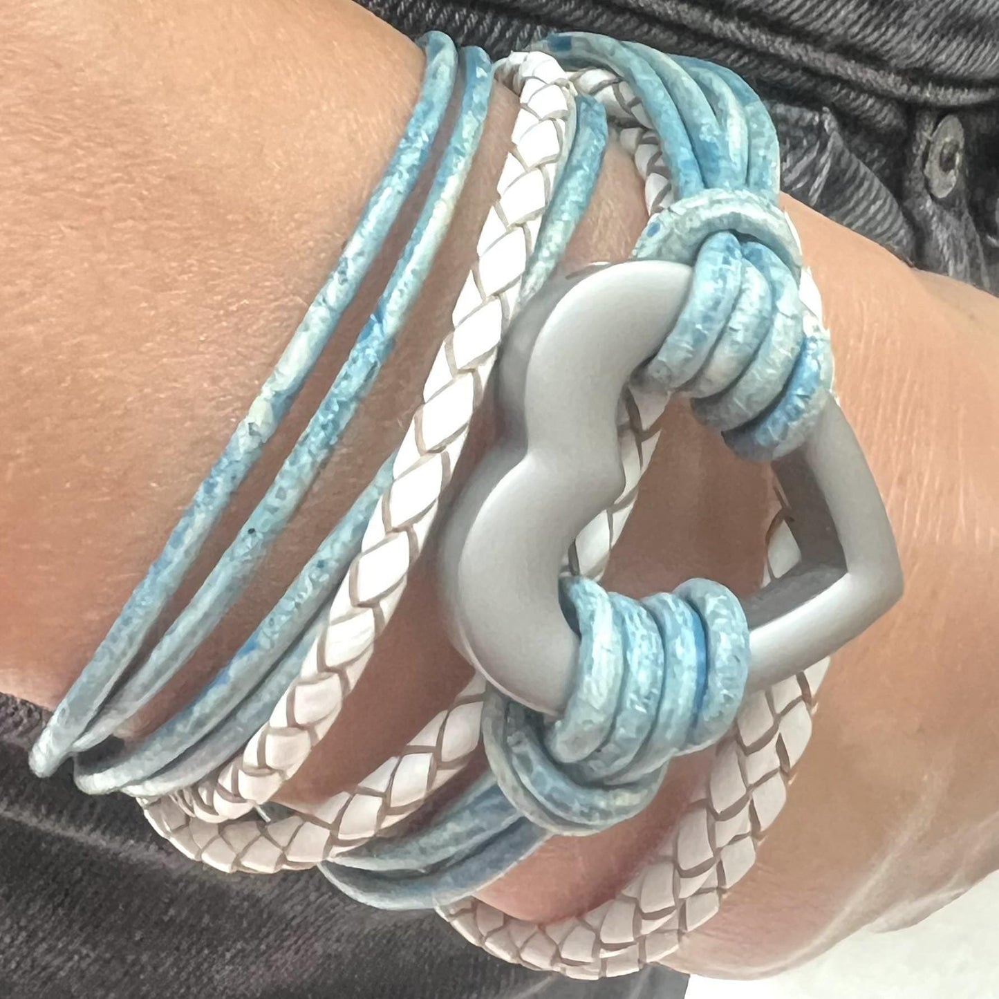 Blue and White Heart Urn Bracelet for Ashes