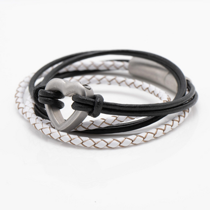 Black and White Custom Pet Memorial Heart Wrap Bracelet - Ashes Urn Jewellery Sympathy Gift