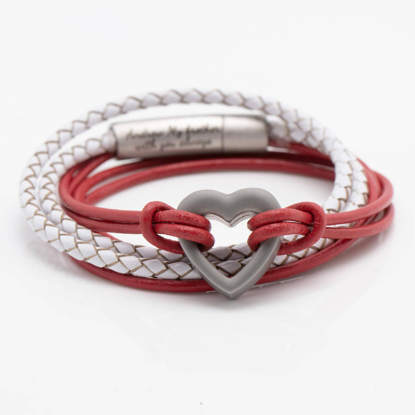 Red and White Personalised Heart Wrap Bracelet: Pet Memorial Urn Jewellery for Ashes, Sympathy Gift