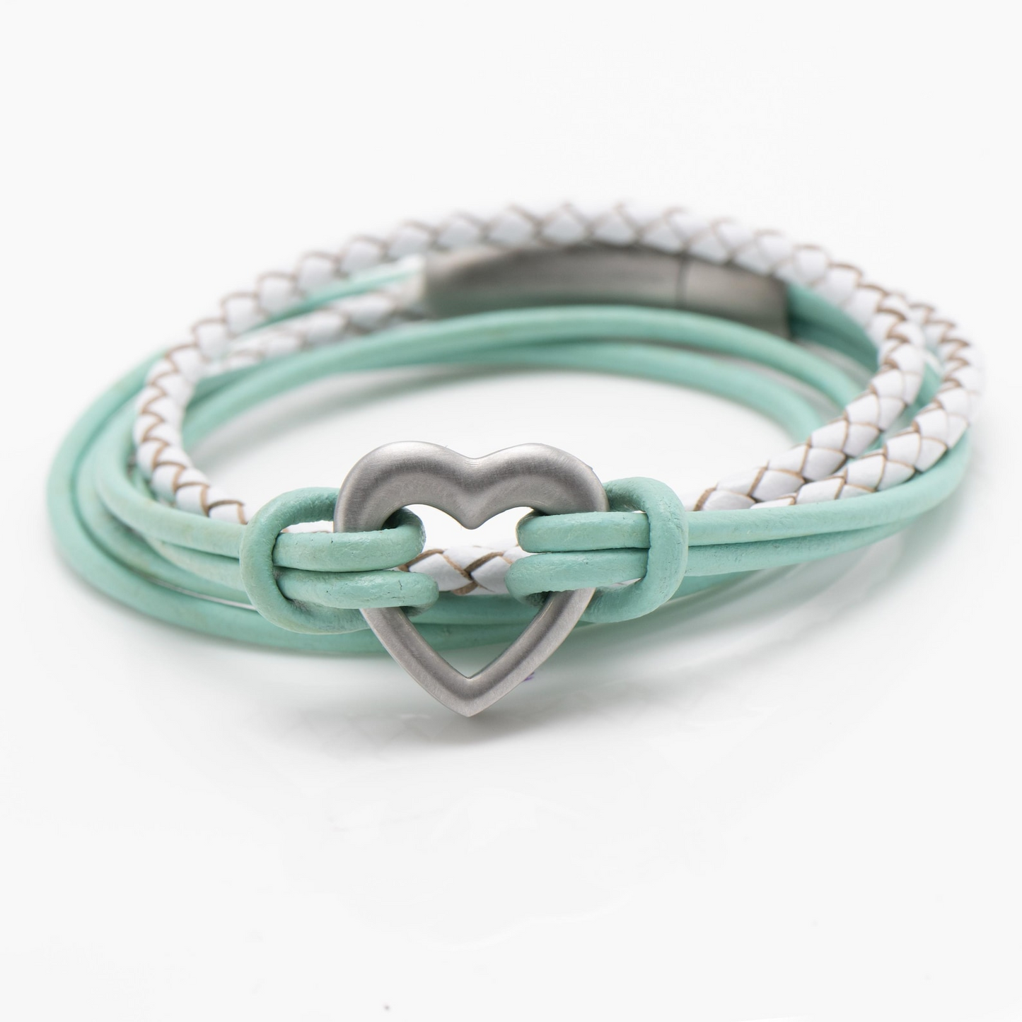 Customisable Green & White Braided Heart Bracelet - Pet Memorial Ashes Urn Jewellery Sympathy Gift