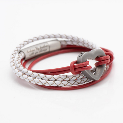 Red and White Personalised Heart Wrap Bracelet: Pet Memorial Urn Jewellery for Ashes, Sympathy Gift