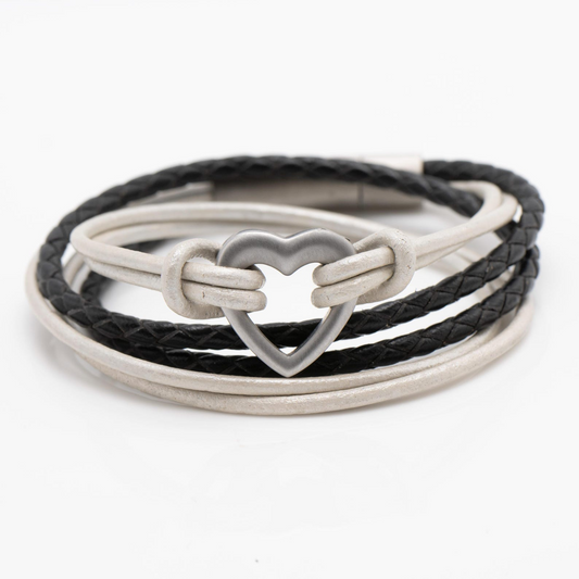 Personalised Silver & Black Heart Wrap Bracelet: Pet Memorial Ashes Urn Jewellery Sympathy Gift