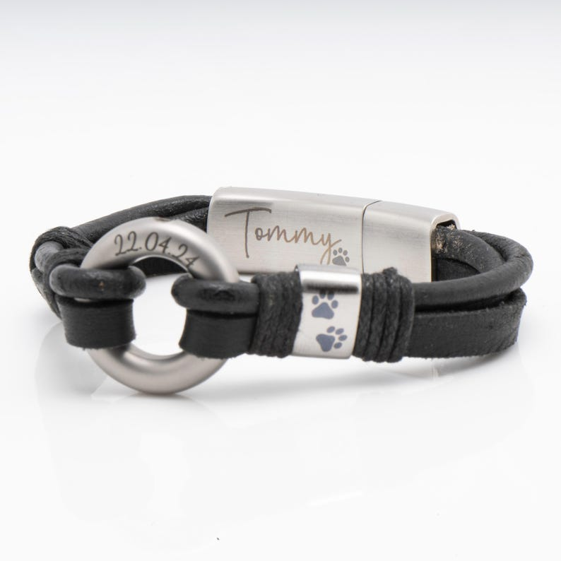 Engraved Leather Memorial Bracelet Keepsake for Ashes, Urn Bracelet