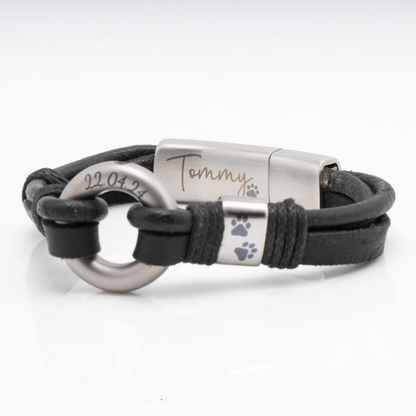 Engraved Leather Memorial Bracelet Keepsake for Ashes, Urn Bracelet