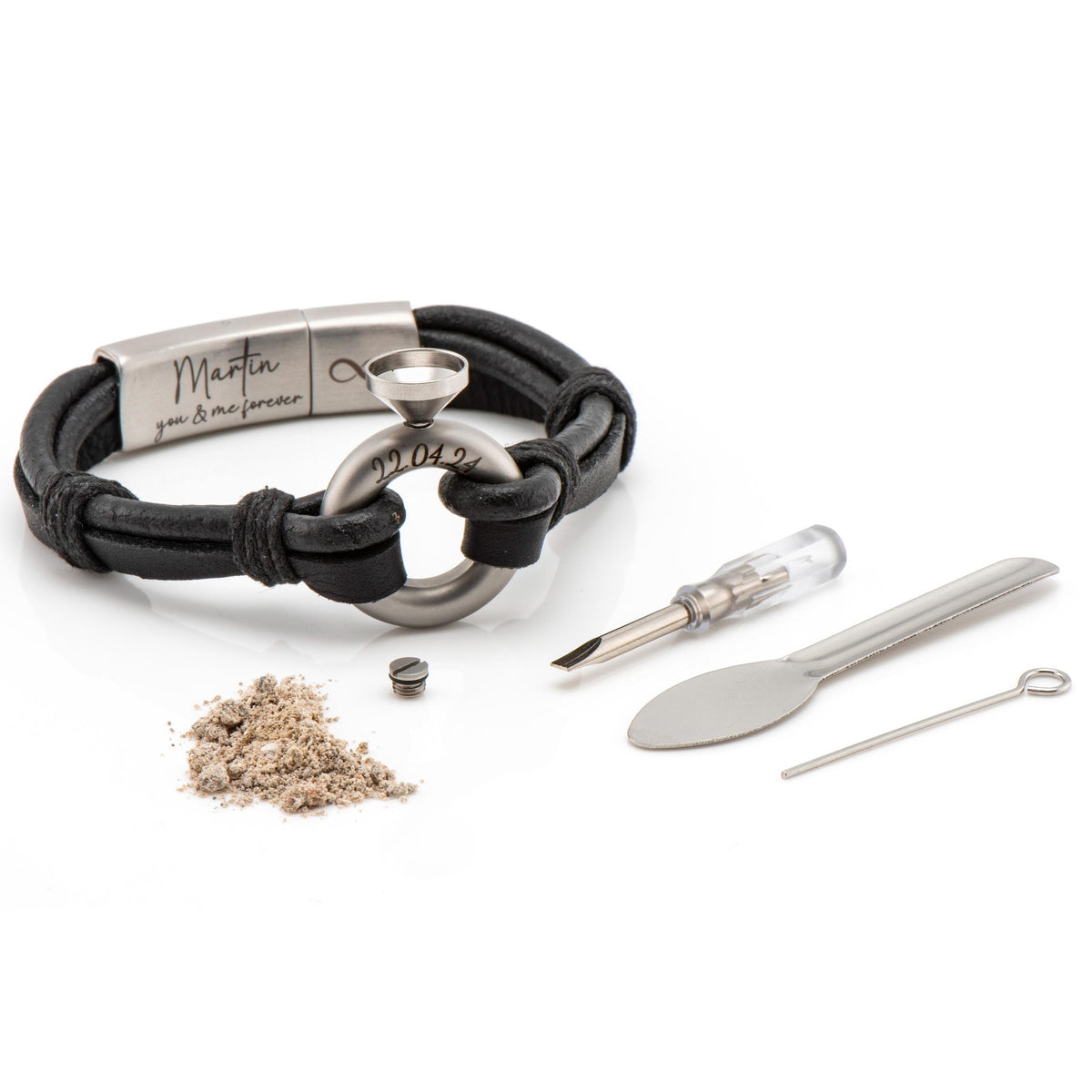 Men's Round Brown Leather Ashes Bracelet with Urn Clasp, photo 8