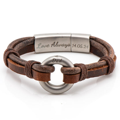 Men's Round Brown Leather Ashes Bracelet with Urn Clasp, photo 3
