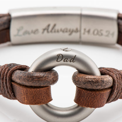 Men's Round Brown Leather Ashes Bracelet with Urn Clasp, photo 7