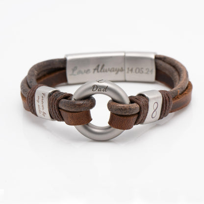 Men's Round Brown Leather Ashes Bracelet with Urn Clasp, photo 6