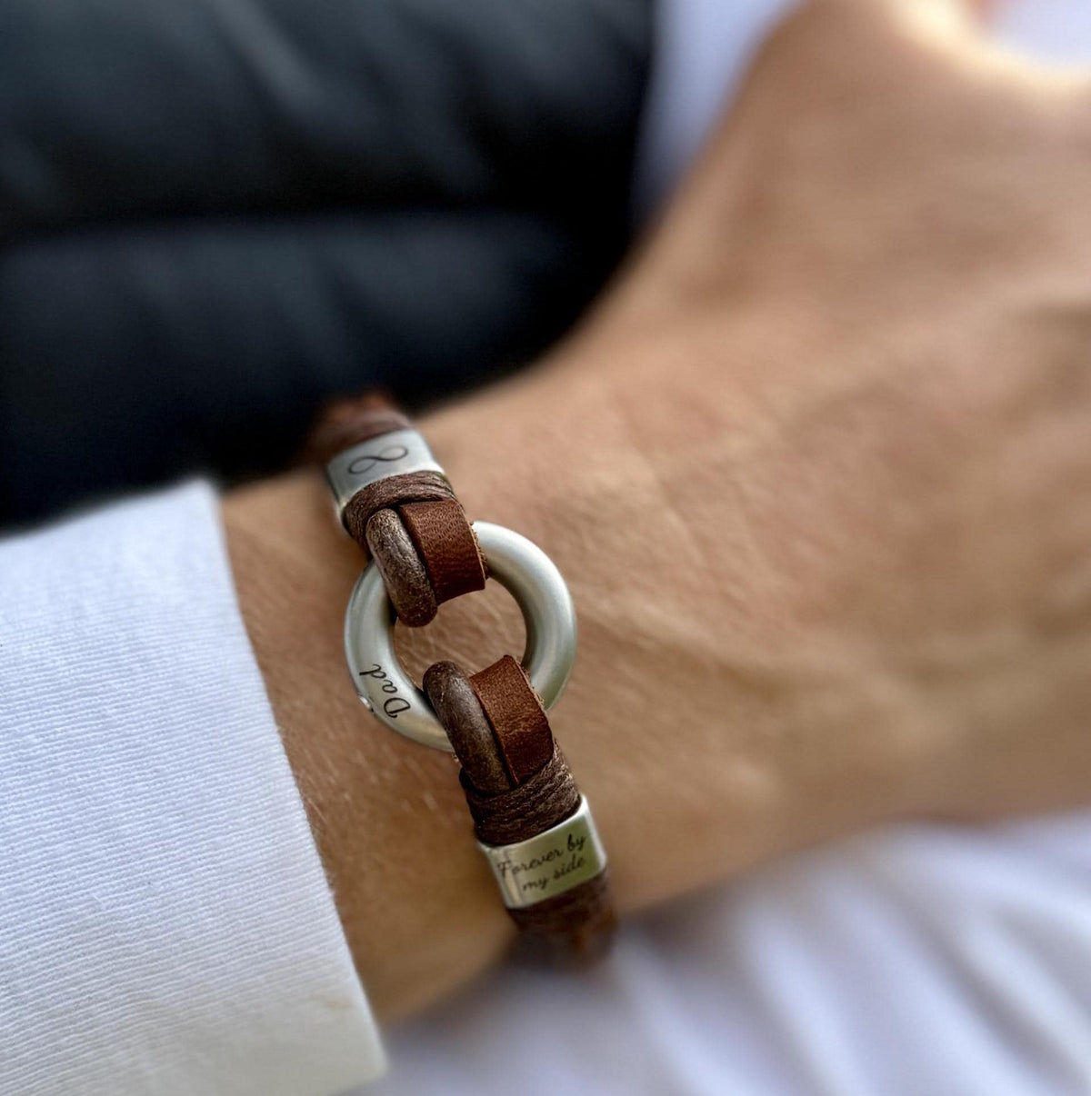 Men's Round Brown Leather Ashes Bracelet with Urn Clasp