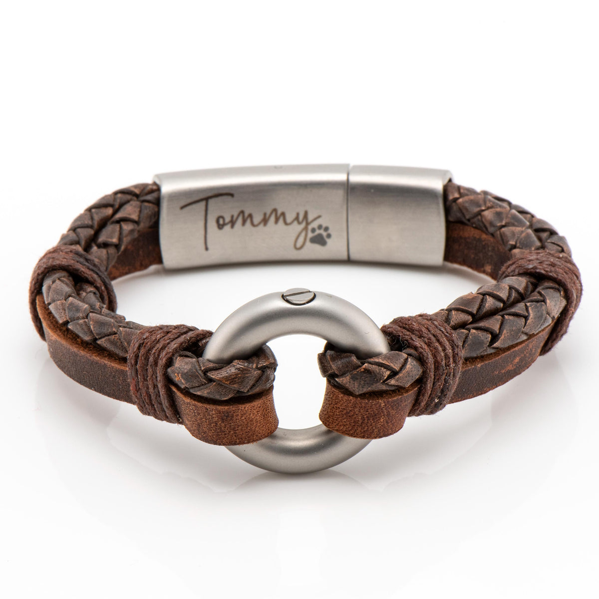Men's Round Brown Leather Ashes Bracelet with Urn Clasp, photo 15