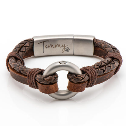 Men's Round Brown Leather Ashes Bracelet with Urn Clasp, photo 15