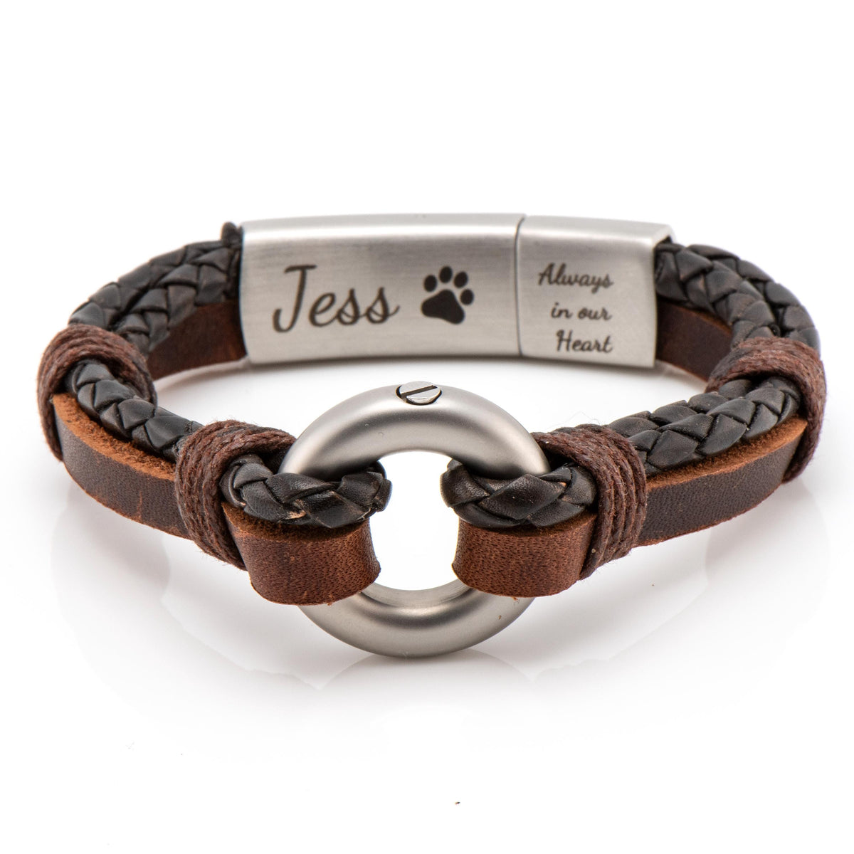 Men's Round Brown Leather Ashes Bracelet with Urn Clasp, photo 19