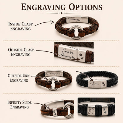 Men's Round Brown Leather Ashes Bracelet with Urn Clasp, photo 12
