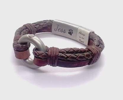 Brown Braided leather Urn Bracelet for Ashes