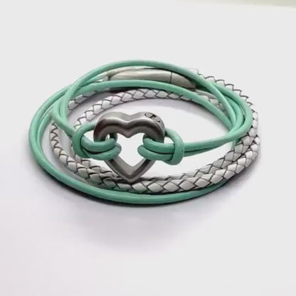 Customisable Green & White Braided Heart Bracelet - Pet Memorial Ashes Urn Jewellery Sympathy Gift