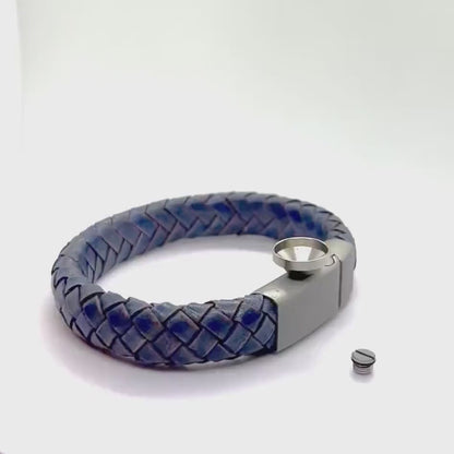 Jeans Blue braided Leather Urn Clasp Bracelet