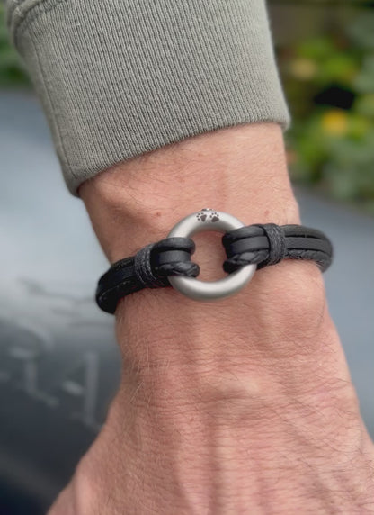 Black Mixed Leather Urn Bracelet for Ashes