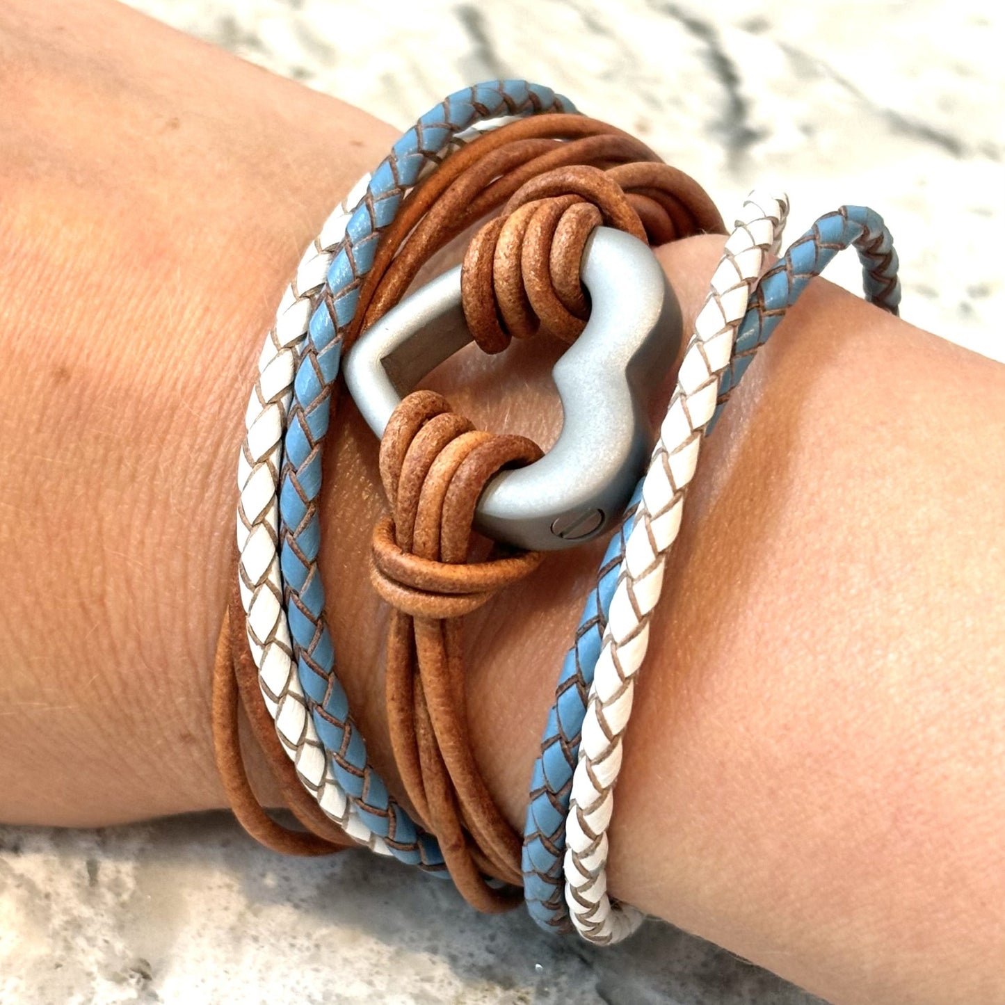 Blue, White and Brown Heart Urn Bracelet for Ashes