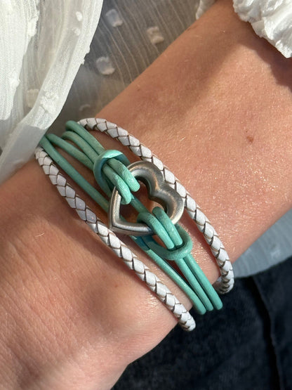 Customisable Green & White Braided Heart Bracelet - Pet Memorial Ashes Urn Jewellery Sympathy Gift