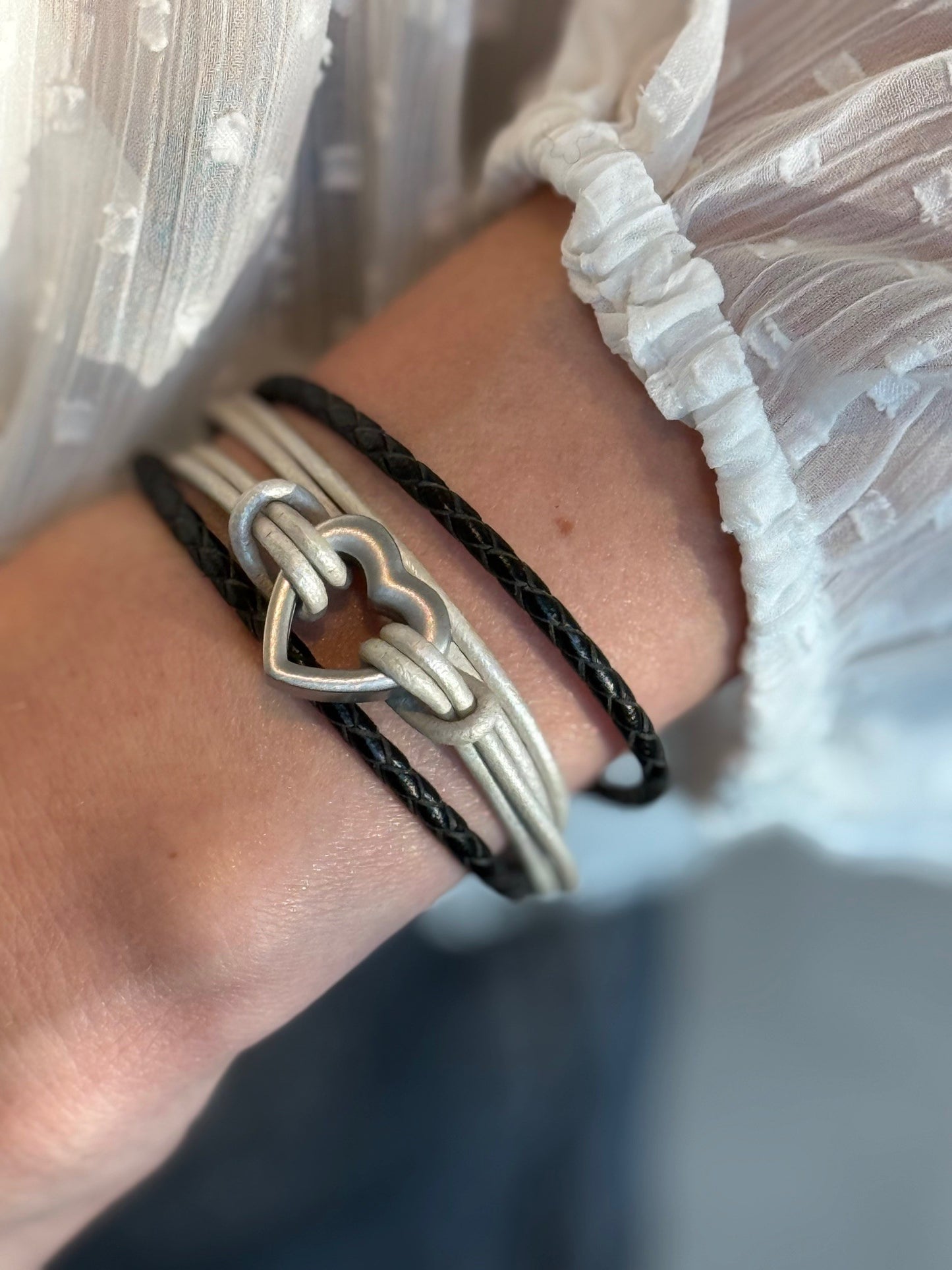 Personalised Silver & Black Heart Wrap Bracelet: Pet Memorial Ashes Urn Jewellery Sympathy Gift