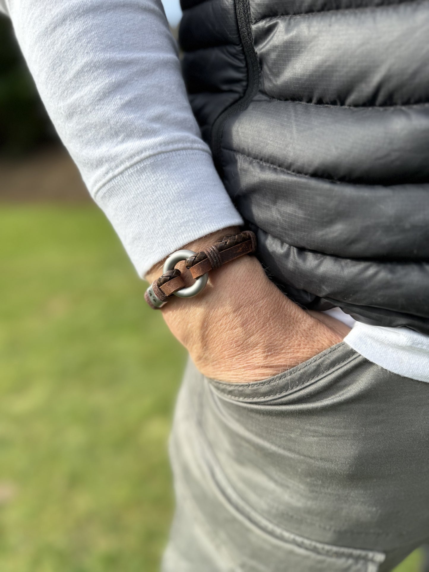 Brown Braided leather Urn Bracelet for Ashes