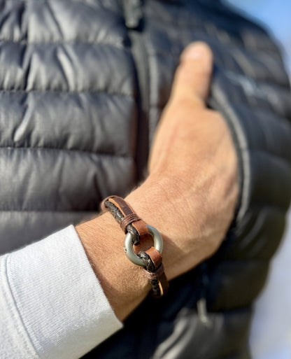 Antique Brown Memorial Leather Bracelet Keepsake with Mini Urn for Ashes, Urn Bracelet