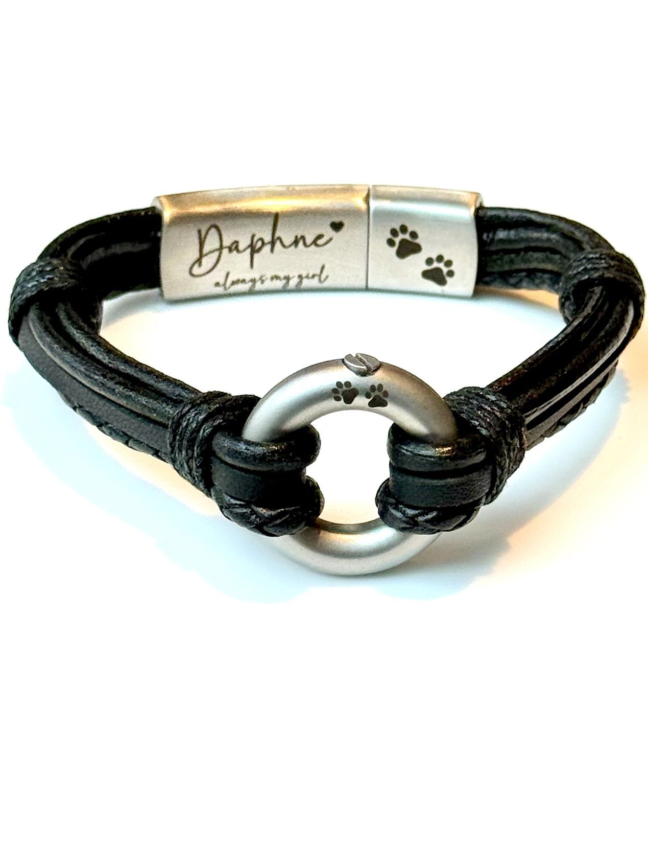 Black Mixed Leather Urn Bracelet for Ashes