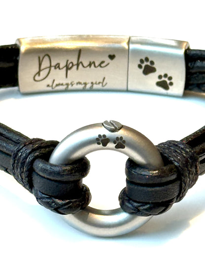 Black Mixed Leather Urn Bracelet for Ashes