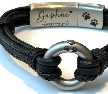 Black Mixed Leather Urn Bracelet for Ashes