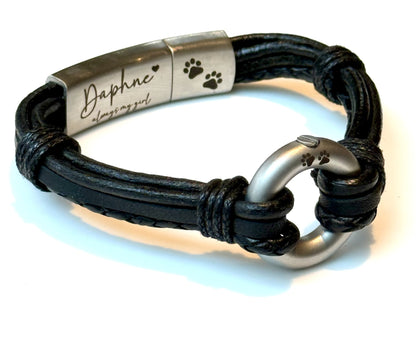 Black Mixed Leather Urn Bracelet for Ashes